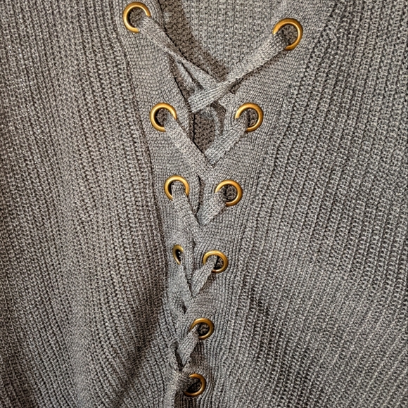 Lace-Up Front Lightweight Knit Sweater - Picture 2 of 5